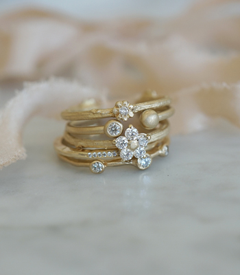 Gold and Diamonds Peace Stack Engagement Rings designed by Sofia Kaman handmade in Los Angeles