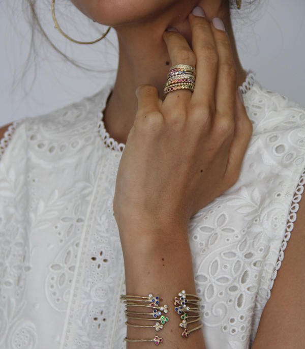 Nature Inspired Gold Textured Trilogy Diamond Boho Bracelete Shown
