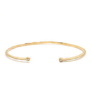14K Gold Organic Textured Thin Cuff with Diamonds to go with Engagement Rings designed by Sofia Kaman handmade in Los Angeles