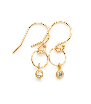 14K Matte Gold Ethically Sourced Diamond One Link Hoop Boho Earrings designed by Sofia Kaman handmade in Los Angeles