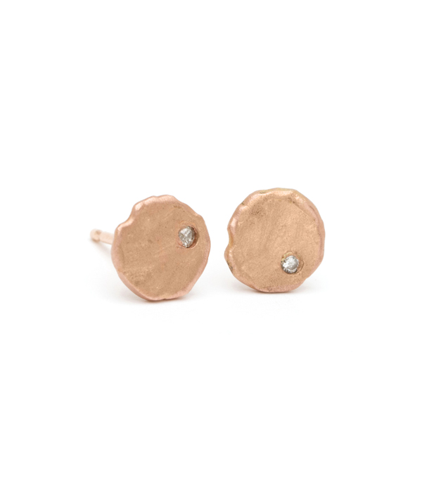 Gold Tiny Disk With Diamond Stud Earrings