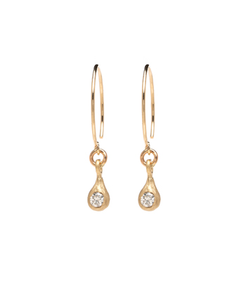 14K Shiny Yellow Gold Diamond Dewdrop Boho Earrings for Everyday or for all Engagement Ring Styles designed by Sofia Kaman handmade in Los Angeles