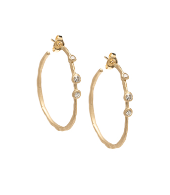 Ethically Sourced Scattered Diamond Pod 14K Gold Boho Bridal Hoop Earrings designed by Sofia Kaman handmade in Los Angeles