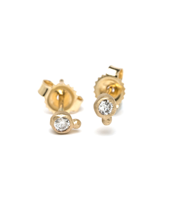 14k Matte Gold Ethically Sourced Diamond Boho Natural Stud Earrings designed by Sofia Kaman handmade in Los Angeles