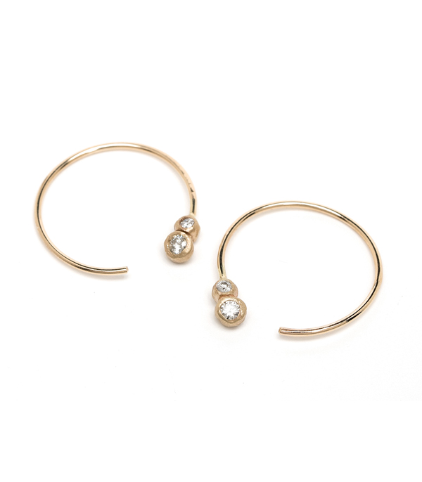 Ethically Sourced Double Diamond 14K Gold Bohemian Wedding Hoop Earrings designed by Sofia Kaman handmade in Los Angeles using our SKFJ ethical jewelry process.