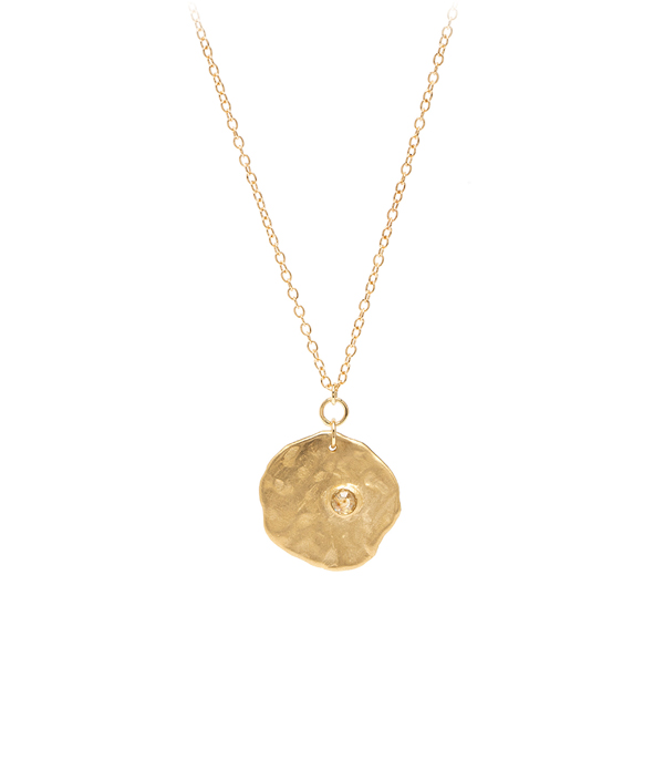 Textured Disk Necklace With Rose Cut Diamond