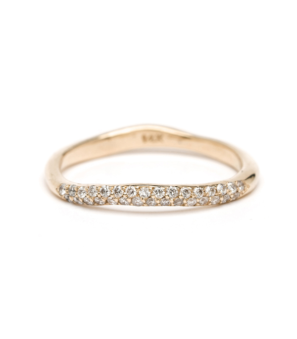 14K Gold Petite Pave Diamond Wavy Bohemian Wedding Band Stacking Ring designed by Sofia Kaman handmade in Los Angeles using our SKFJ ethical jewelry process.