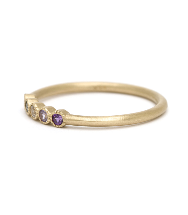 14k Gold Cool Tone Rainbow Sapphire Stacking Ring Weddng Band