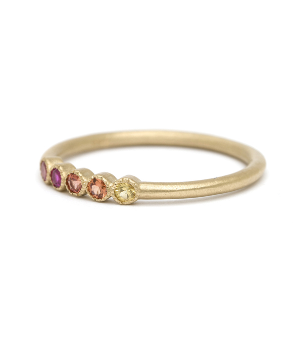 14k Gold Warm Tone Rainbow Sapphire Stacking Ring Weddng Band