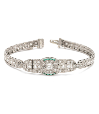 Vintage Art Deco Platinum Diamond Emerald Bracelet curated by Sofia Kaman