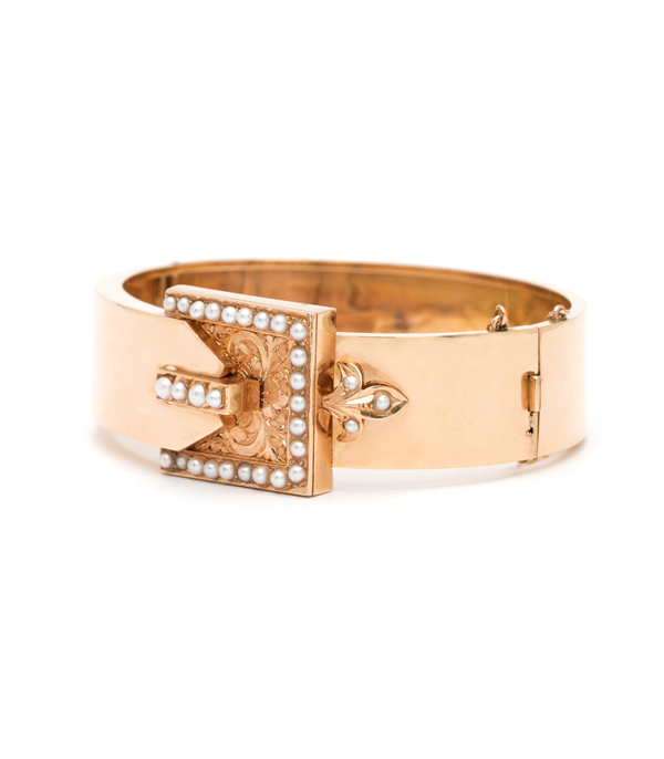 Rose Gold And Pearls Victorian Buckle Cuff