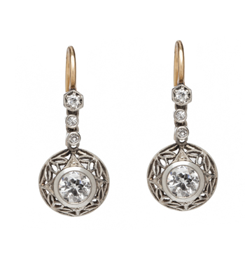 Old Mine Cut Vintage Edwardian 14K White Gold Old Mine Cut Dangle Earrings curated by Sofia Kaman