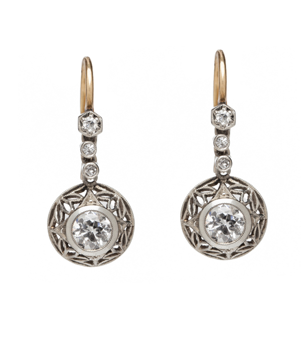Vintage Edwardian 14K White Gold Old Mine Cut Dangle Earrings curated by Sofia Kaman.