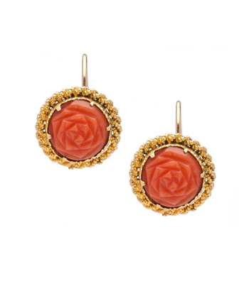 Vintage Victorian One of a Kind Gold Coral Rose Boho Earrings curated by Sofia Kaman