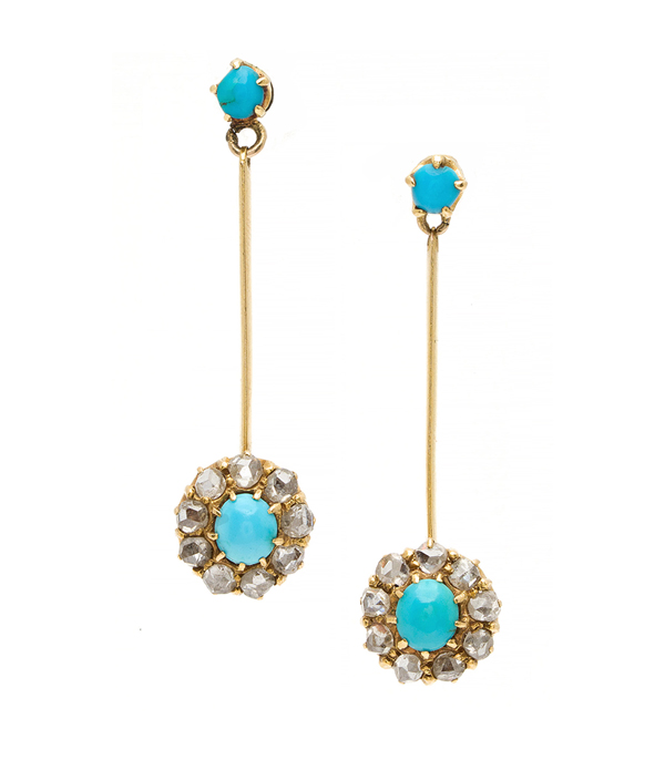 Vintage Edwardian Diamond Turquoise Dangle Earrings