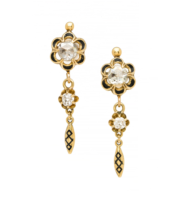 Vintage Victorian Gold Rose Cut Dangle Earrings curated by Sofia Kaman.