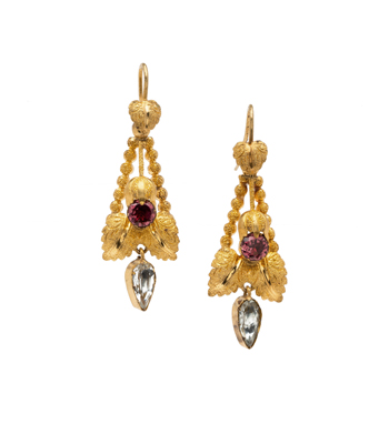 Victorian Gold and Aquamarine dangling Earrings curated by Sofia Kaman