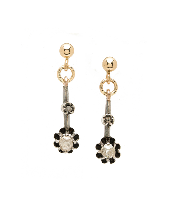 Yellow Gold Vintage Victorian 5.5mm Rose Cut Diamond Buttercup Earrings curated by Sofia Kaman.