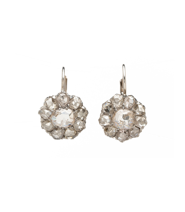 Victorian Rose Cut Diamond Cluster Earrings