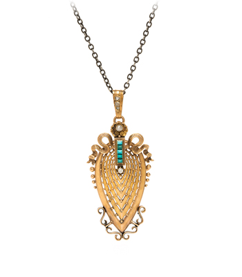 Victorian Vintage Pear Shape 18K French Rose Gold Rose Cut Diamond Turquoise Pearl Badge of Honor Necklace curated by Sofia Kaman