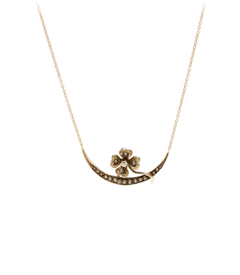 Vintage Victorian 14K Gold Clover and Pearl Bridal Necklace for Engagement Rings curated by Sofia Kaman
