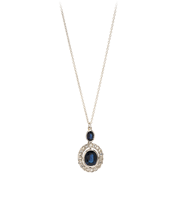 Platinum Sapphire Drop Necklace for Vintage Engagement Rings curated by Sofia Kaman.
