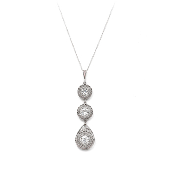 Platinum Diamond Drop Necklace for Vintage Engagement Rings curated by Sofia Kaman