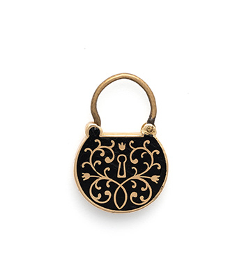 14K Gold and Black Enamel Locking Padlock Charm Pendant for Unique Engagement Rings curated by Sofia Kaman