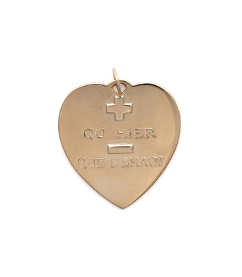 14K Vintage Gold Heart Charm Pendant More Than Yesterday Less Than Tomorrow Gift for Girlfriend designed by Sofia Kaman handmade in Los Angeles