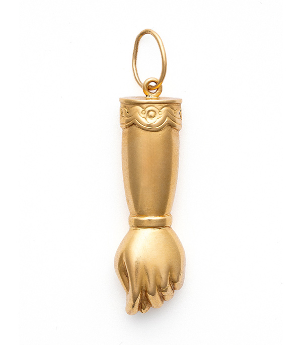 18K Vintage Good Luck Charm Hand Pendant designed by Sofia Kaman handmade in Los Angeles using our SKFJ ethical jewelry process.
