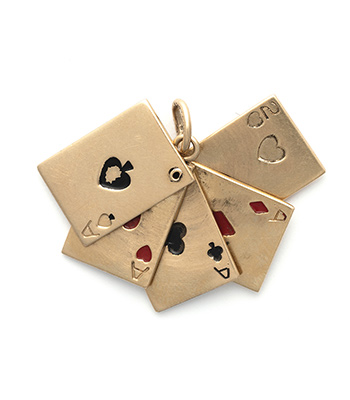 14K Gold Aces High 4 of a Kind Playing Cards Good Luck Charm designed by Sofia Kaman handmade in Los Angeles