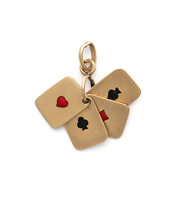 14K Gold 4 of a Kind Aces High Playing Card Hand Good Luck Charm Pendant designed by Sofia Kaman handmade in Los Angeles