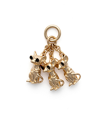 14K Gold 3 Blind Mice Good Luck Charm Gift for Daughter designed by Sofia Kaman handmade in Los Angeles