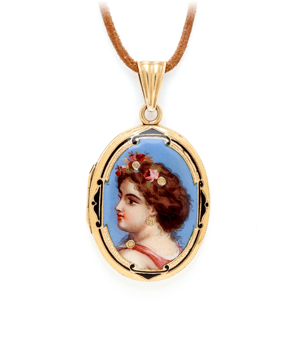 Vintage Art Nouveau 15K Yellow Gold Maiden Locket curated by Sofia Kaman.