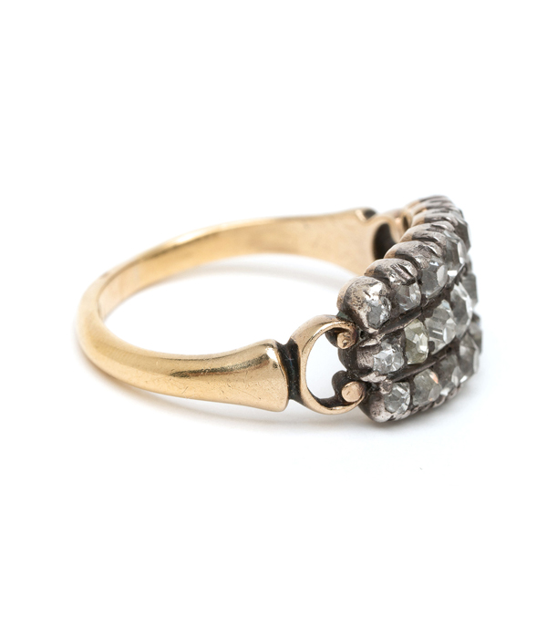 Three Row Diamond Vintage Engagement Ring