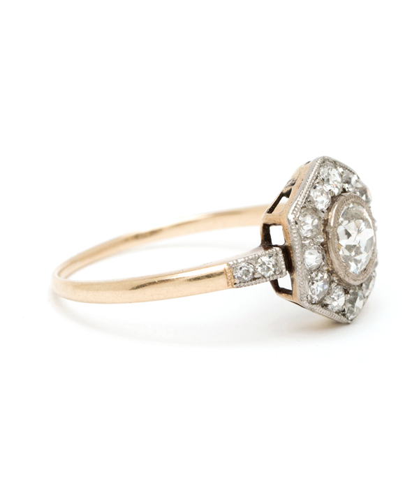 Vintage Art Deco Diamond Cluster Hexagon Engagement Ring