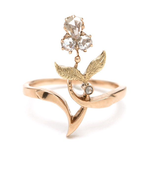 Vintage Art Nouveau Rose Cut Diamond Flower Ring