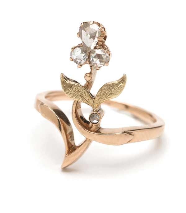 Vintage Art Nouveau Rose Cut Diamond Flower Ring