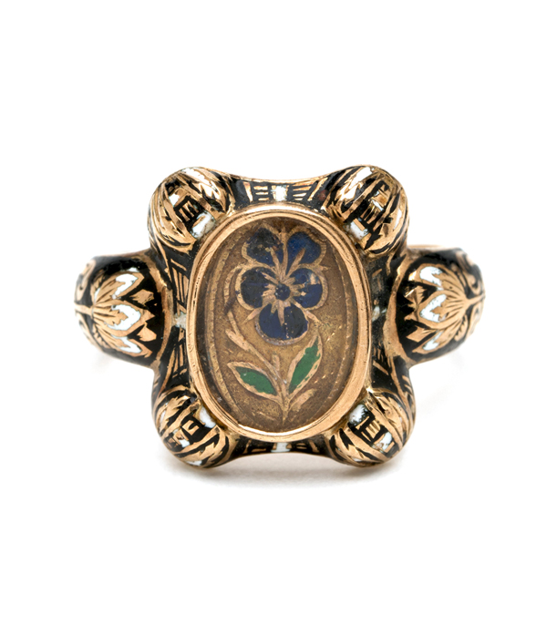Vintage Victorian Gold Enamel Portrait Pansy Ring curated by Sofia Kaman.