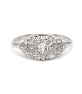 Art Deco Platinum Halo Bohemian Vintage Engagement Ring curated by Sofia Kaman