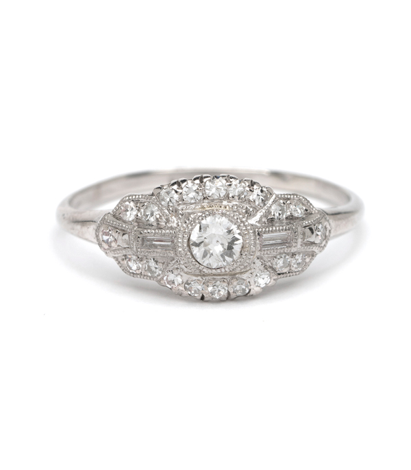 Platinum Art Deco Diamond Halo Vintage Engagement Ring