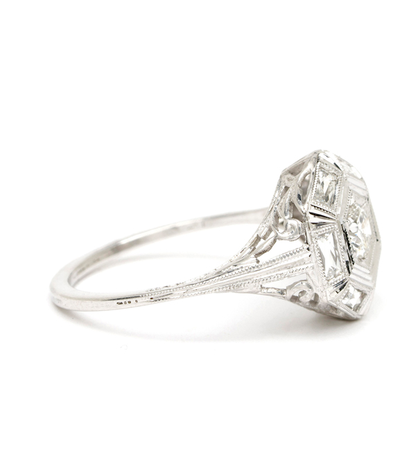Art Deco White Gold Hexagon Vintage Engagement Ring