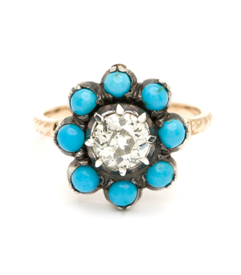 Colette - Turquoise Vintage Diamond Cluster Engagement Ring curated by Sofia Kaman