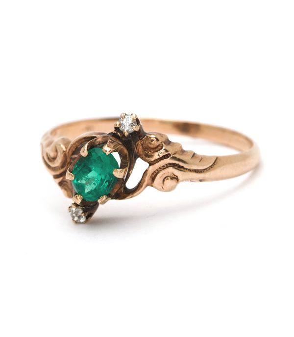 Vintage Victorian Emarald Rose Cut Diamond Ring