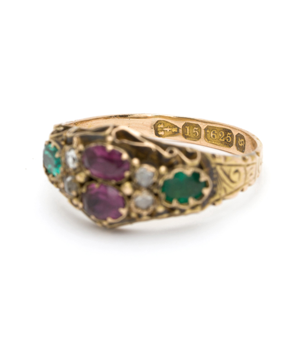 Vintage Victorian Garnet Emerald Diamond Ring