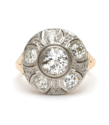 Vintage Edwardian Platinum 18k Gold Old European Cut Diamond Flower Cluster Vintage Engagement Ring curated by Sofia Kaman
