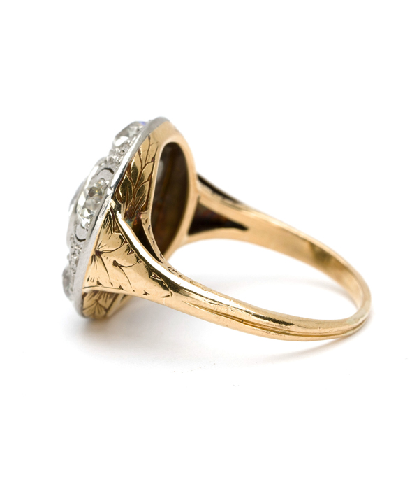Vintage Edwardian Platinum Gold Diamond Cluster Ring