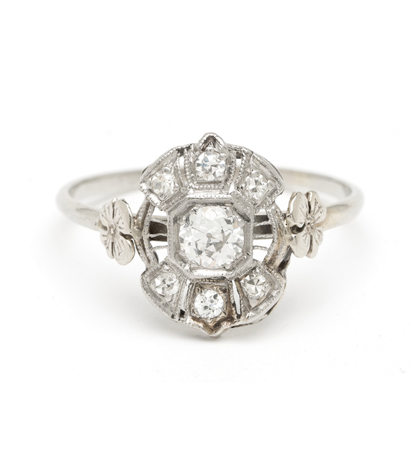 Edwardian White Gold Old European Diamond Clover Vintage Engagement Vintage Engagement Ring curated by Sofia Kaman.  This piece has been sold and is in Vintage Archive.