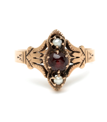 Petite Navette Victorian Garnet Ring curated by Sofia Kaman