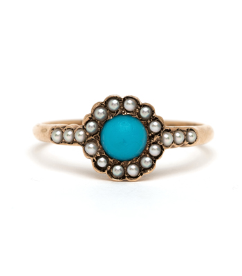 Vintage Turquoise and Pearl Flower Cluster Ring curated by Sofia Kaman